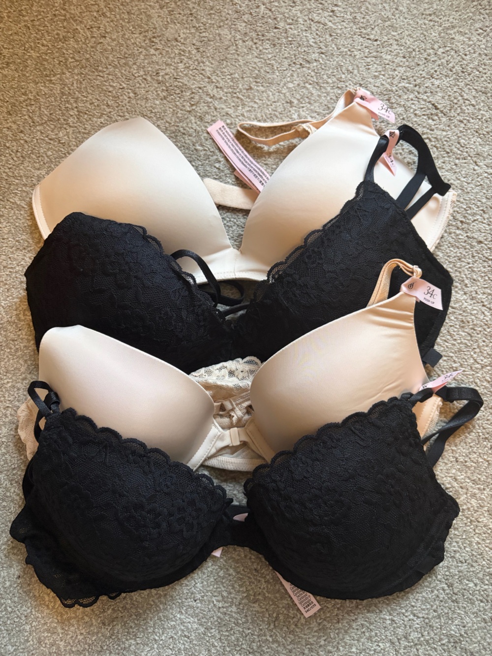 ALL NEW WITH TAG 34C Victoria's Secret Push Up Bra Lot - Black and Nude